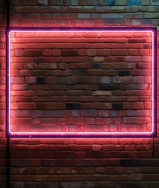 Red wall with light Brick wall and square neon sign frame AI Generated