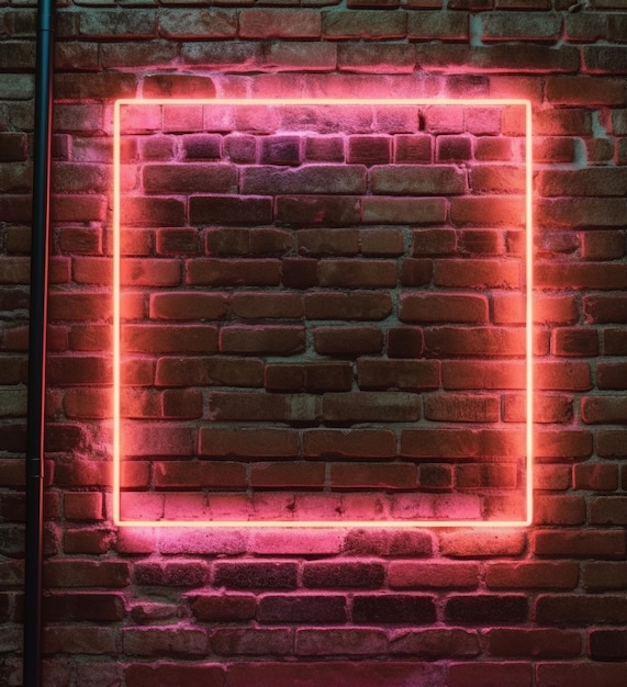 Red wall with light Brick wall and square neon sign frame AI Generated