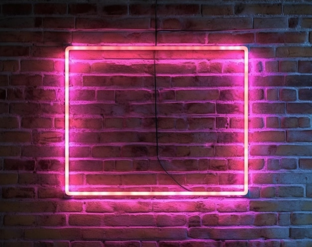 Red wall with light Brick wall and square neon sign frame AI Generated