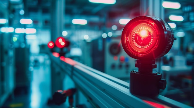 A red warning signal on a hightech monitoring system in a laboratory