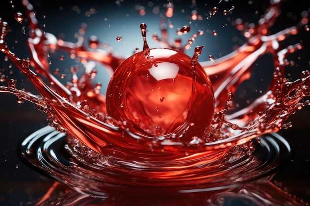 red water liquid splash in sphere professional advertising photograpy