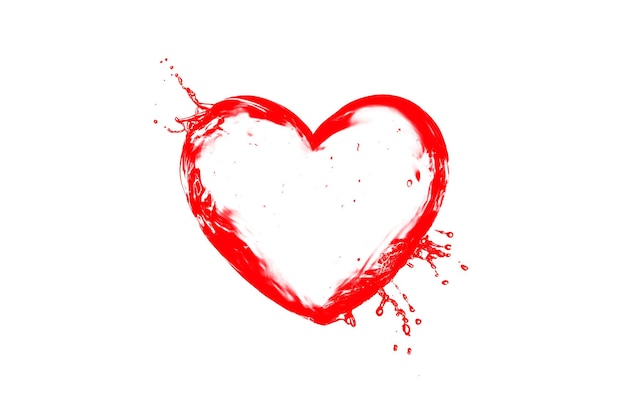 Red water splash heart shape on a white background with copy space