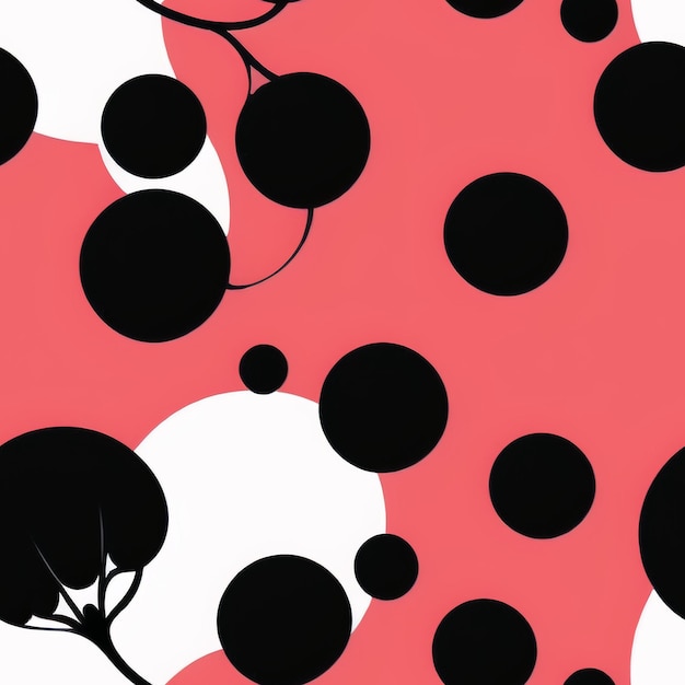 A red and white background with black dots and a white circle.