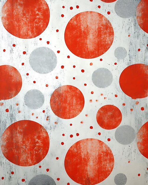 a red and white background with circles and dots