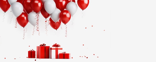 Red and white ballons on a white background