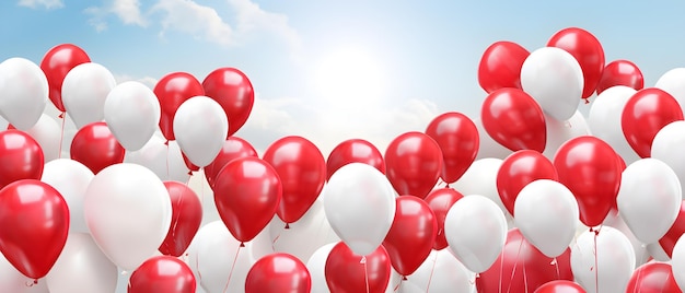 Red and white balloon banner for Indonesian independence celebration