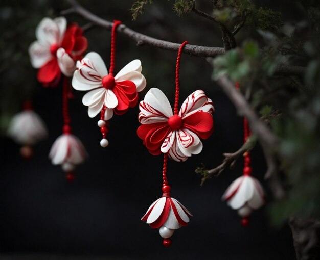 Red and white beautiful Martisor Ai generated