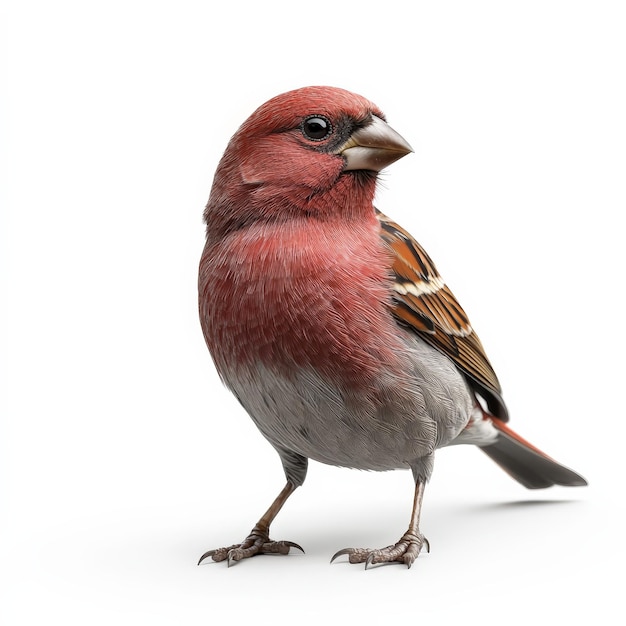 Photo a red and white bird is standing on a white background