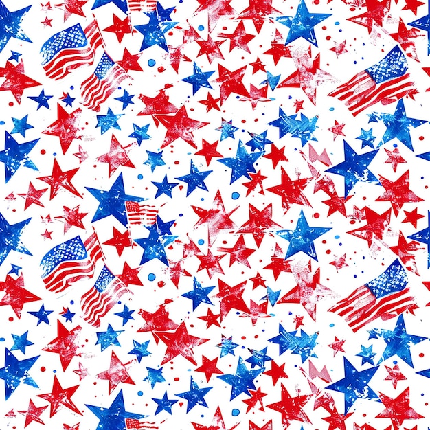 a red white and blue background with stars and a red and white star