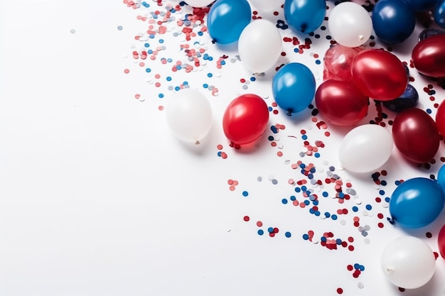 Red, white and blue balloons on a white background