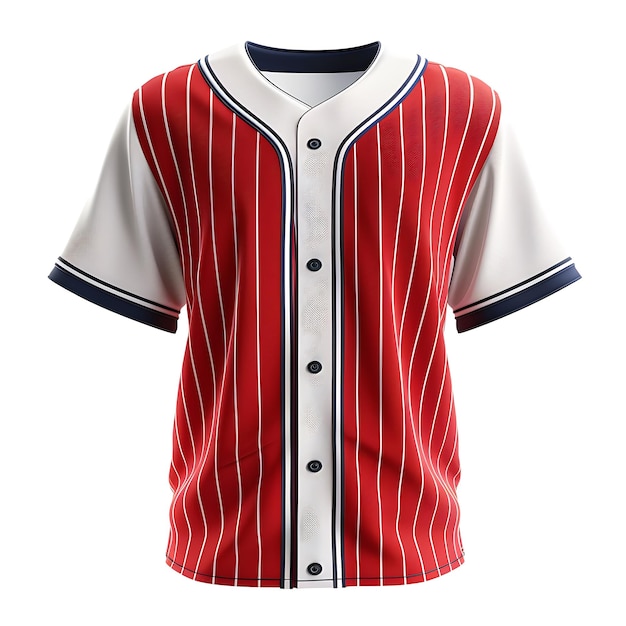 a red white and blue baseball jersey with a white stripe