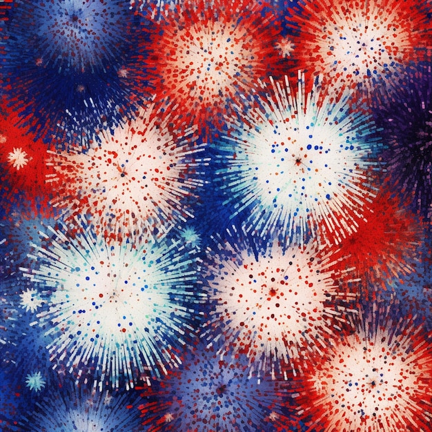 A red, white and blue fireworks display is shown with the words " fireworks " on it.