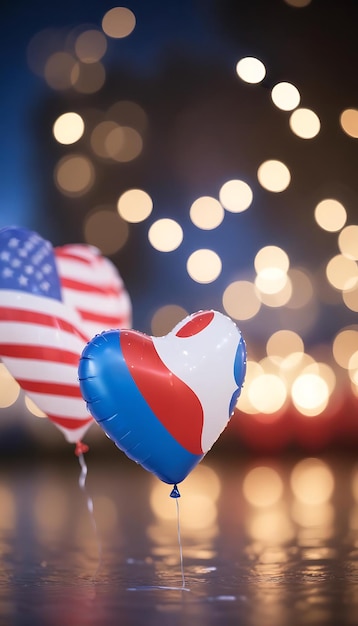 Photo a red white and blue heart shaped balloon with the words american flag on it