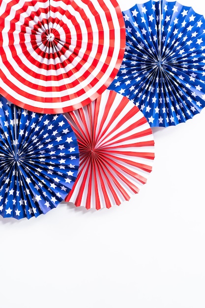 Red, white, and blue paper fans for July 4th celebration.