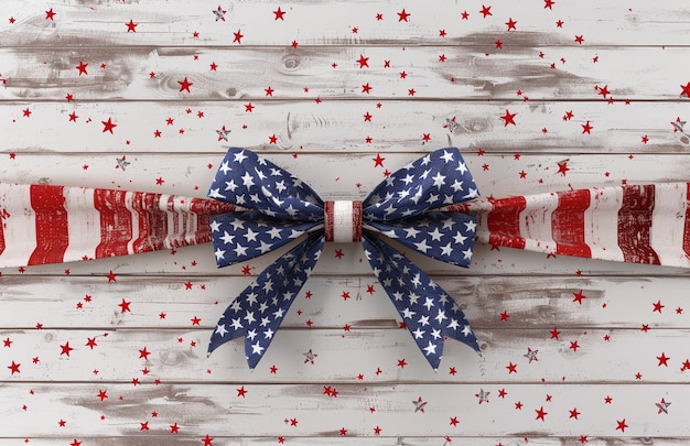 Photo a red white and blue ribbon with stars and stripes on it