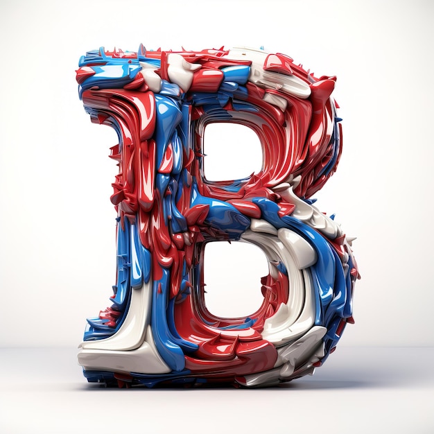 a red white and blue sculpture of a letter b