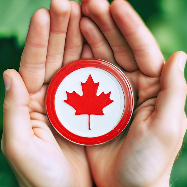 A red and white can with a maple leaf on it.