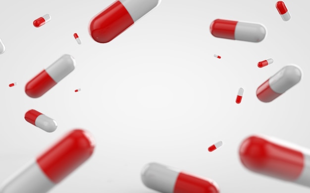 Red and white capsule Medical, vitamins background.3d rendering