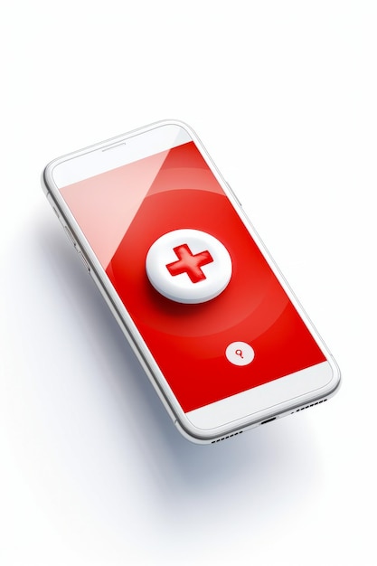 Red and white cell phone with red cross button Generative AI