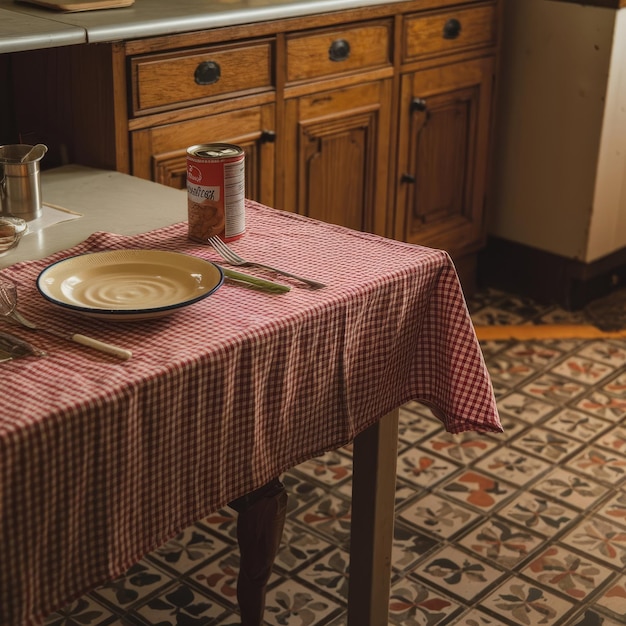 Red and white checked cloth in a country kitchen