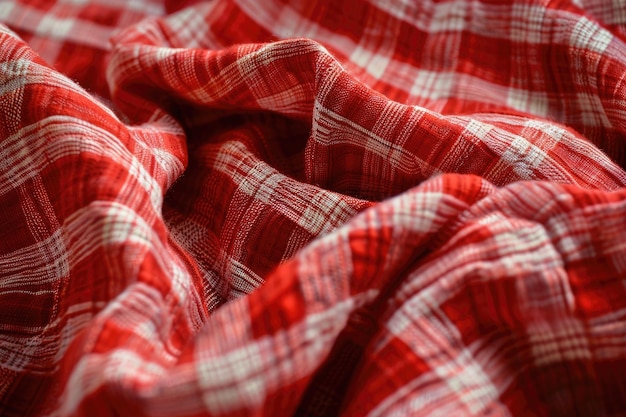 Photo red and white checkered blanket closeup