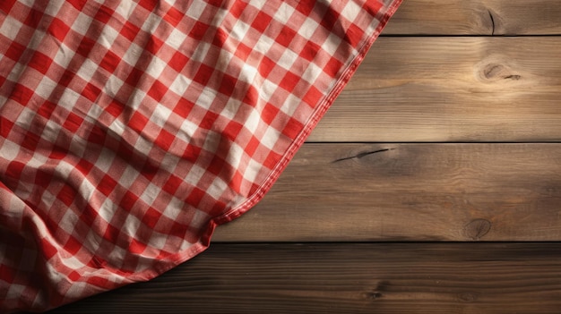 A red and white checkered table cloth with a red checkered tablecloth.