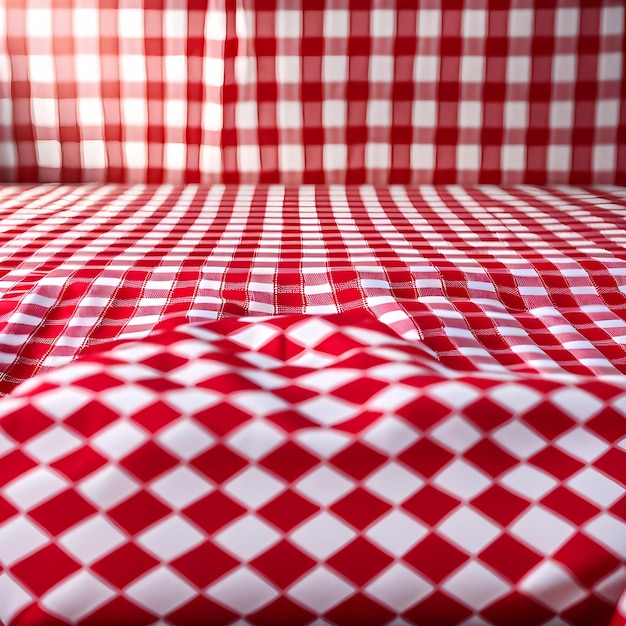 Red and White Checkered Tablecloth on a Picnic Table Perfect for Outdoor Gatherings