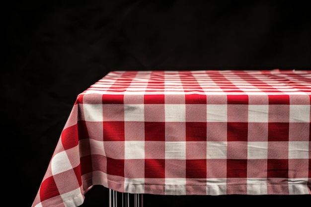 Photo red and white checkered tablecloth on wooden table