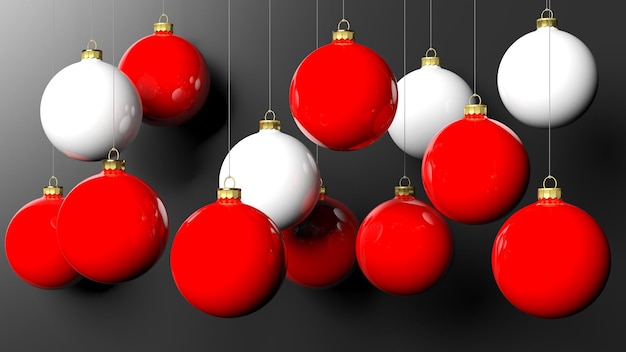 Red and white Christmas balls isolated on black background