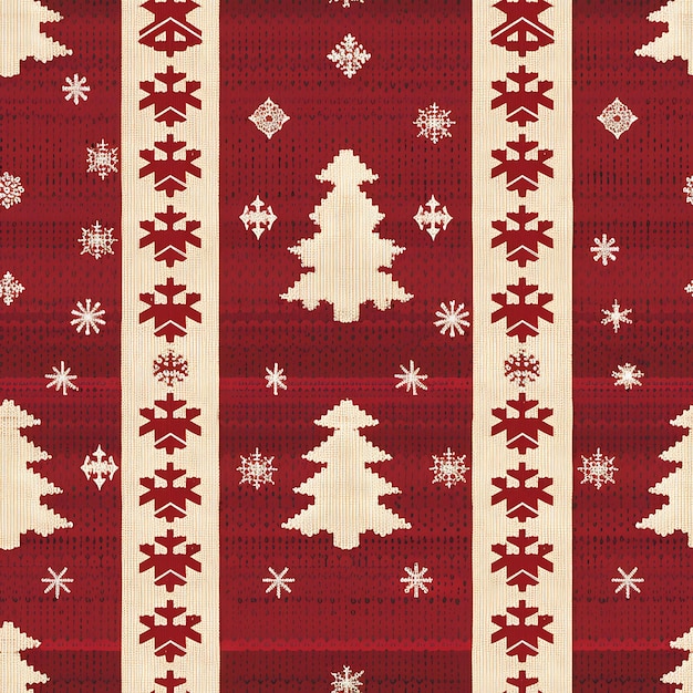 Photo a red and white christmas pattern with a tree on the top