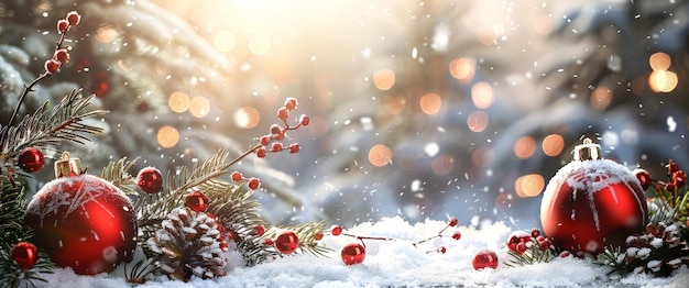 A red and white Christmas tree with two red ornaments on it