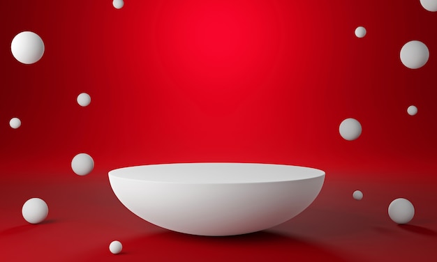 Red white circle product display stage or blank podium pedestal background 3d rendering