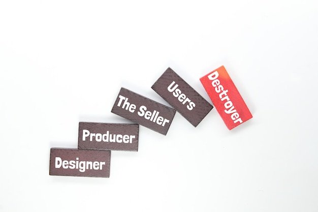 Photo red and white cubes with the title the producer, the producer, designer, designer, designer, designer.