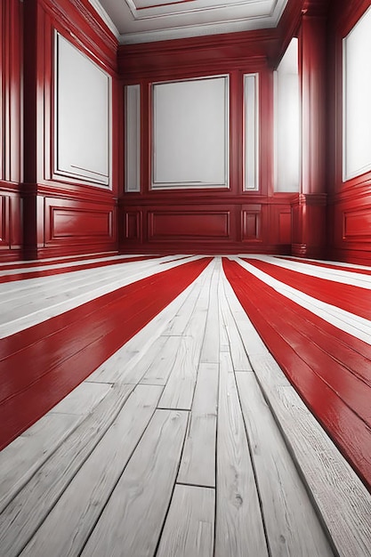 a red and white floor with a red and white stripe in the middle