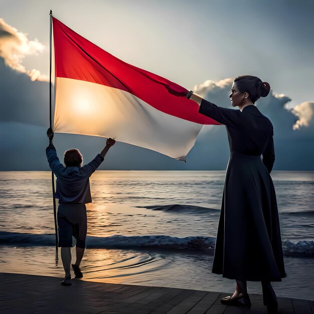 red and white illustration of the Indonesian flag with a unique composition generated ai results