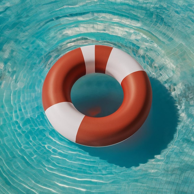 a red and white life preserver in the water with a life preserver on the side