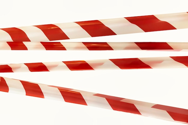 Red white lines of barrier tape on white isolate background