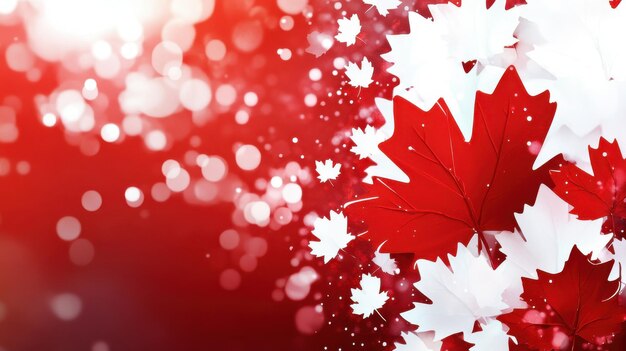 Photo red and white maple leaves scattered on a vibrant background celebrating canadian heritage during autumn festivities