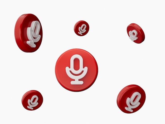 Red and White Mic icon 3d many icons flying 3d illustration