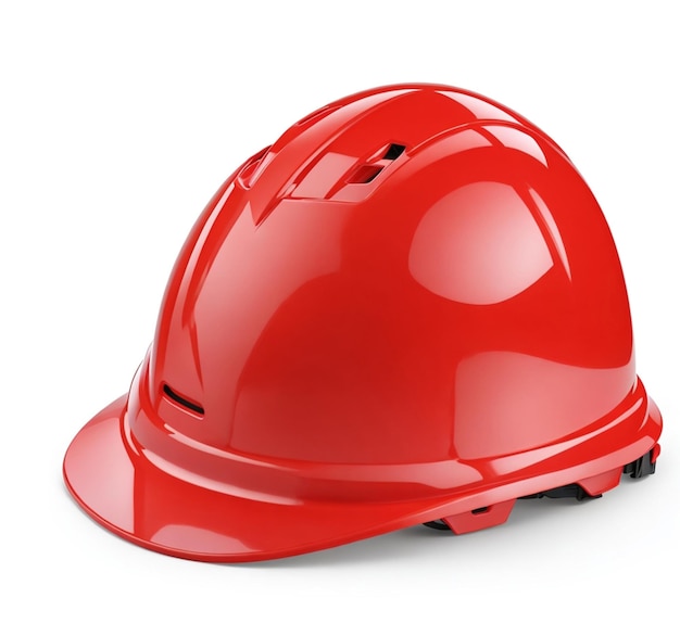 Red and white mixed color helmet for labour in white background image ai generative