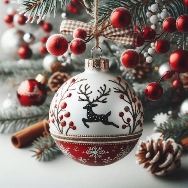 Photo a red and white ornament with a deer on it