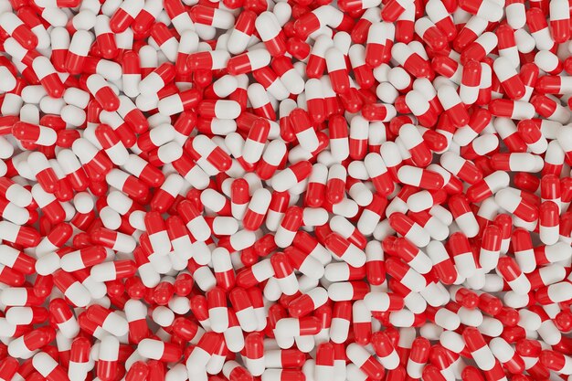 Red and white pills background.