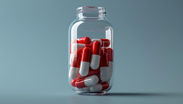 Red and White Pills in a Glass Jar