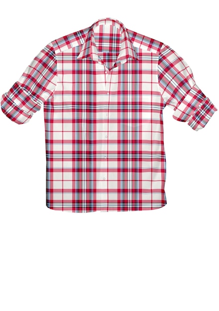 A red and white plaid shirt with a white background