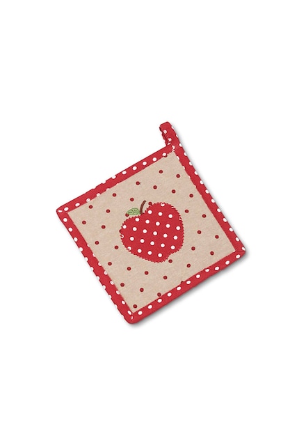 Photo a red and white polka dot pocket square with a red apple on the front.