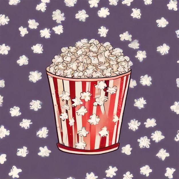 Photo a red and white popcorn can be seen in a purple background