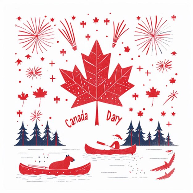 Photo a red and white poster with a maple leaf and canadian maple leaf