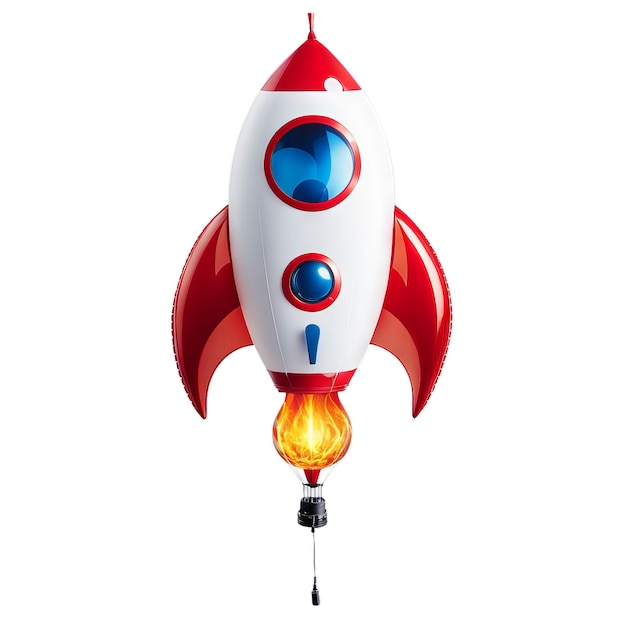 Photo a red and white rocket with a red flame on it