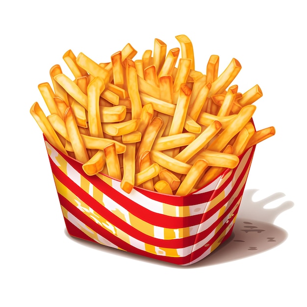 A red and white striped container of french fries.