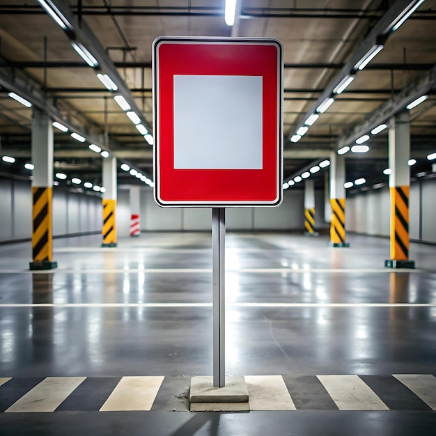 A red and white traffic sign is in front of parking nice backgroundAI generator